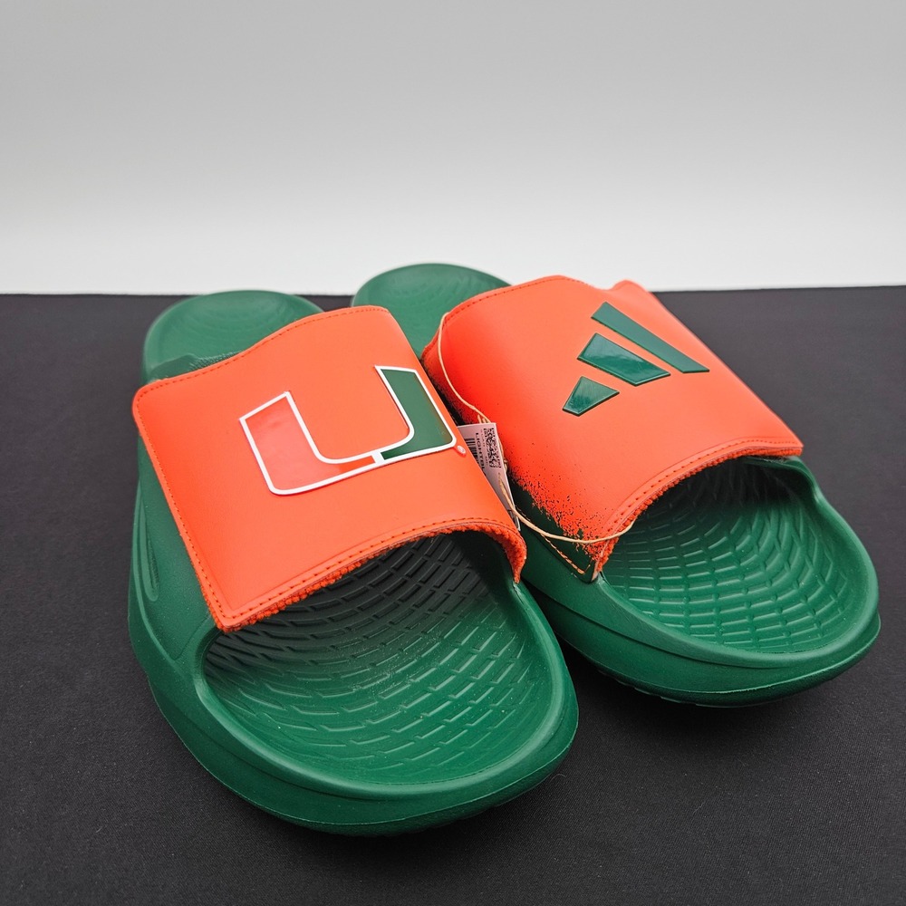 Adidas Lightblaze Slide Miami Hurricanes Mens 11 Green Orange NCAA Sandals New